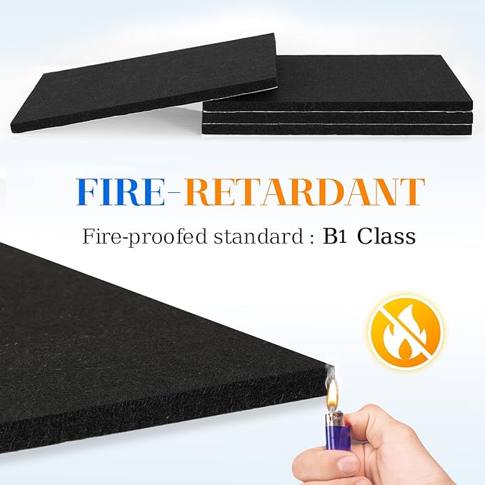 DOLLAR BOSS Felt Cork Board Tiles, 4 Packs 12" x 12" 1/2" Thick Cork Bulletin Board Self Adhesive Acoustic Panels Soundproof Corkboards for Walls with 40 Pushpins for Home Office Kitchen School, Black