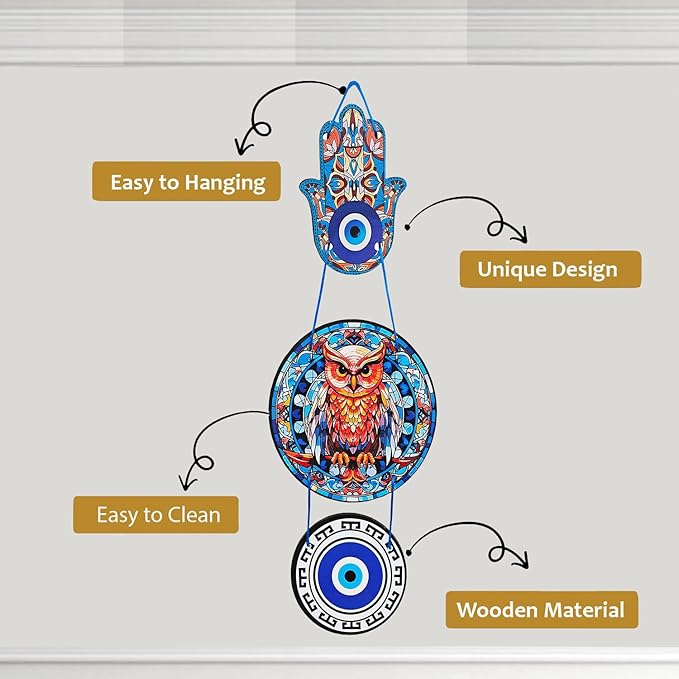 Decorative Bird Mobile Wall Hanging, Colorful Swallow Design with Flowers, Traditional Tattoo Style Art Evil Eye (OWL_Hanging_D_2)