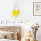 Pretty Jolly Crystal Stone Small Dream Catchers Yellow Feathers Mini Dreamcatchers with Beads for Cars Rear View Mirror Hanging Decoration Good Luck Travel Charm Bedroom Ornaments for Women Girls