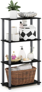 Furinno TURN-S-TUBE Storage Shelves, 4-Tier Book Shelf, Corner Shelf, Toolless Open Shelves, for Organization and Storage, Living Room, Garage, Home Office, Black