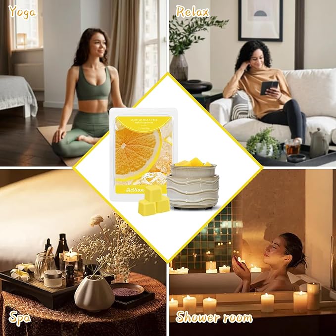 STRN Wax Melts Soy Wax Cubes 4 Pack Sicilian Lemon Scented, Long-Lasting Fragrance Scented Wax Cubes for Warmers Natural Soy Wax for Candle Wax Melts (4 x 1.25oz)