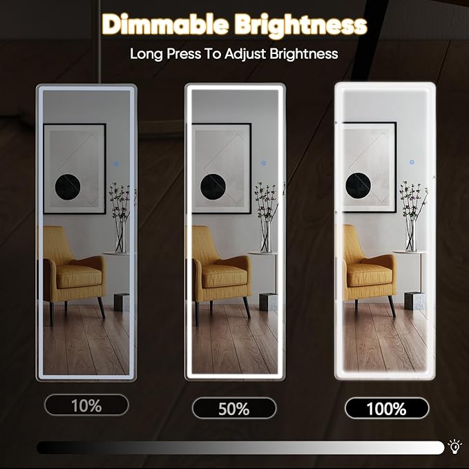 DUMOS LED Full Length Mirror, 20"x63" Full Body Floor Standing Mirror with 3 Color Lights & Wall Mounted for Bedroom, Dressing Room, Living Room, Bathroom