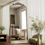 Dewfig Arched Full Length Mirror, 71"x28" Full Body Mirrors with Carved, Floor Mirror for HomeDecor, Standing/Halling Large Wall Mirror for Bedroom, Living Room, Cloakroom, Bronze, Retro Style