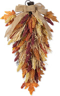 Glitzhome 28'' Artificial Fall Teardrop Swag, Autumn Harvest Multi-Colored Sorghum Door Swag, Hanging Flower Wreath for Thanksgiving Fall Front Door Window Wall Decor