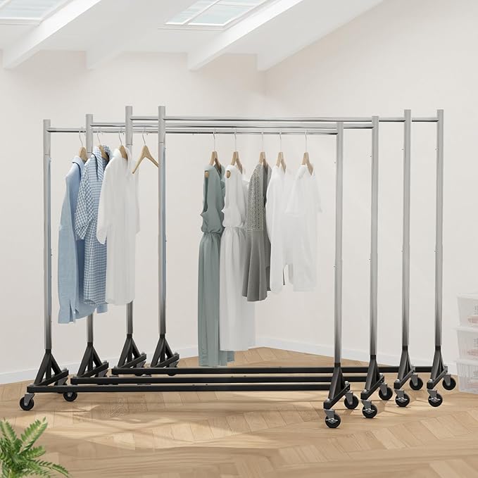 HOKEEPER Z Base Clothing Rack Heavy Duty Clothes Rack for Hanging Clothes Hold 500LBS Commercial Garment Rack with Wheels Adjustable Rolling Clothes Rack Portable Z 24" Dx63 Wx71 H, 4 Pack