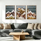 BINCUE Extra Large Mountain Wall Art Farmhouse Mountain Wall Decor Large Landscape Artwork 24x36 Inches Set of 3 Framed Rustic Painting Boho Mountains Artwork for Living Room Bedroom Office Farmhouse