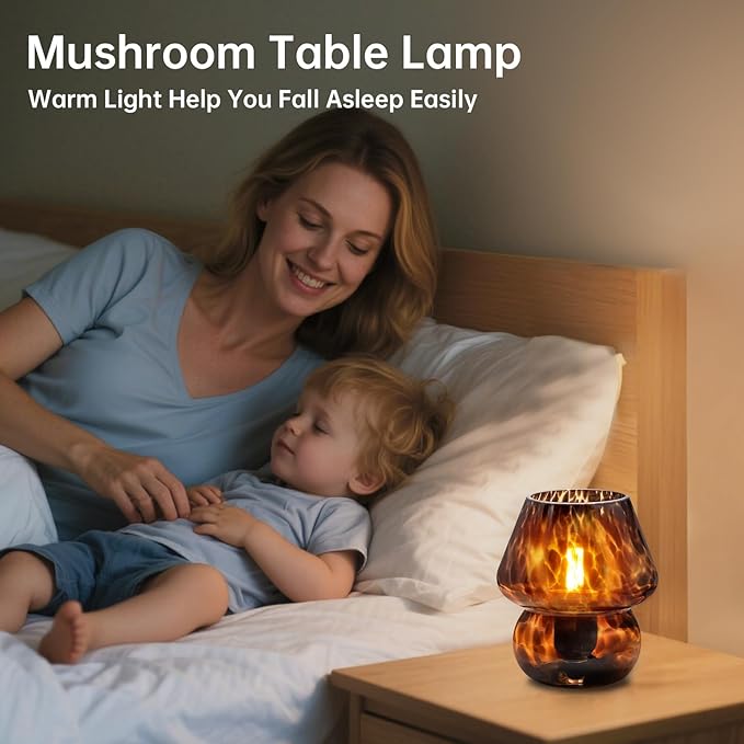 Dawnwake Mushroom Lamp Small Lamp Table Lamp for Bedroom, Desk Bedside Lamps for Living Room,Mushroom Decor Cute Mini Modern Mid Century Lamps for Night Stands,Aesthetic Home Decor (Flame Black)