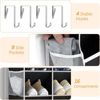 Yecaye 8 Tier Over the Door Shoe Organizer of Deep 16 Compartments, 50lbs Load Shoe Rack for Door in Oxford Holds 16-24 Pairs, Stain-Resistant Hanging Shoe Organizer for Closet, Black