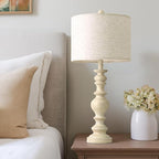 BOBOMOMO 27" Antique White Table Lamps Set of 2, Large Vintage Resin Lamps with Linen Shades, Farmhouse White Lamps for Bedroom, Living Room, or Console Table Elegant Home Décor