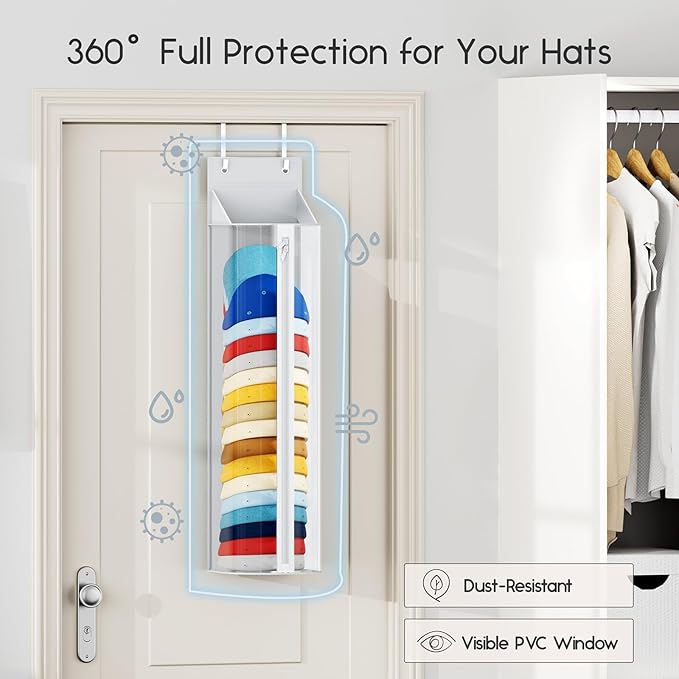 Hat Rack for Door and Closet – Large Capacity Hanging Hat Rack Organizer Holds 30-35 Caps, Over the Door Hat Storage Organizer for Bedroom, Entrance or Dorm, 1 Pack, White