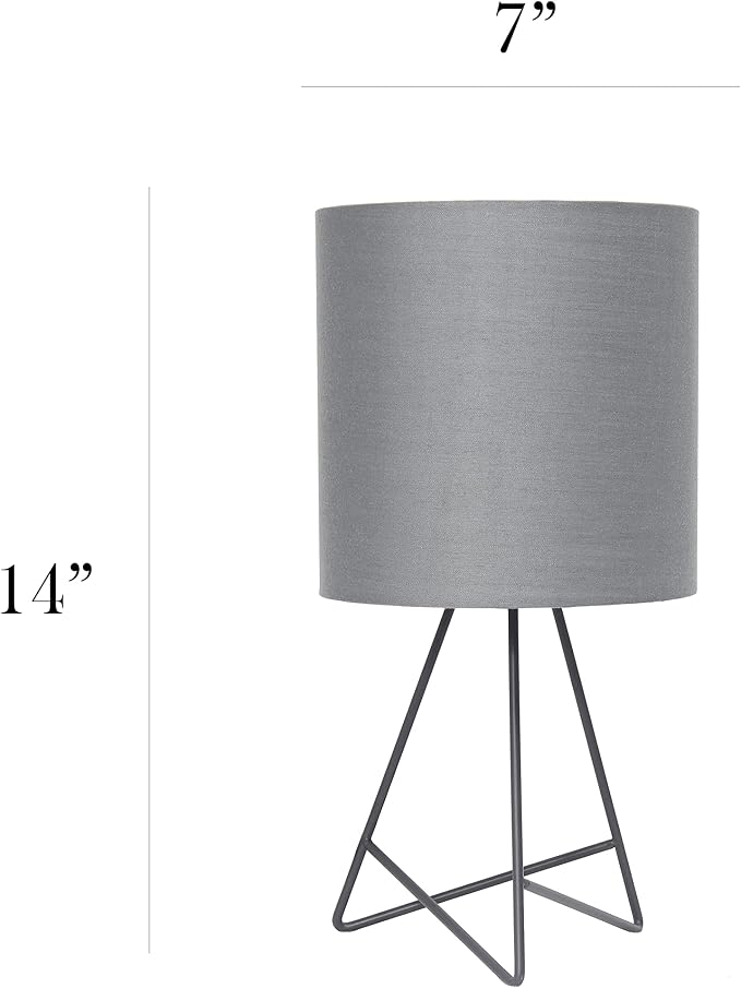Simple Designs LT2066-GOG-LB 14" Down to The Wire Table Lamp for Bedroom, Living Room, Entryway, Office, Gray with Gray Shade, with Feit LED Bulb Included