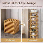 The 9-Tier No-Assembly Bamboo Rack, Folding Bamboo Shoe Rack Organizer with Collapsible Vertical Design, Space-Saving & No-Tool Assembly, for Entryways,Corners,Bedrooms,Balconies (Yellow,3)