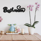 CREATCABIN Word Cutout Sign Bathroom Laser Cut Wood Letter Sign Wall Decor Unfinished Wooden Signs Wall Art Basswood Hanging Sculpture Decor for Crafts DIY Farmhouse Door Black 11.8x3.9Inch