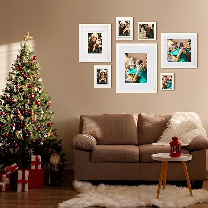 Egofine 8x10 Picture Frames Set of 4, Made of Solid Wood Covered by Plexiglass 4x6 and 5x7 with Mat or 8x10 without Mat, for Table Top Display and Wall Mounting Photo Frame Oak Wood