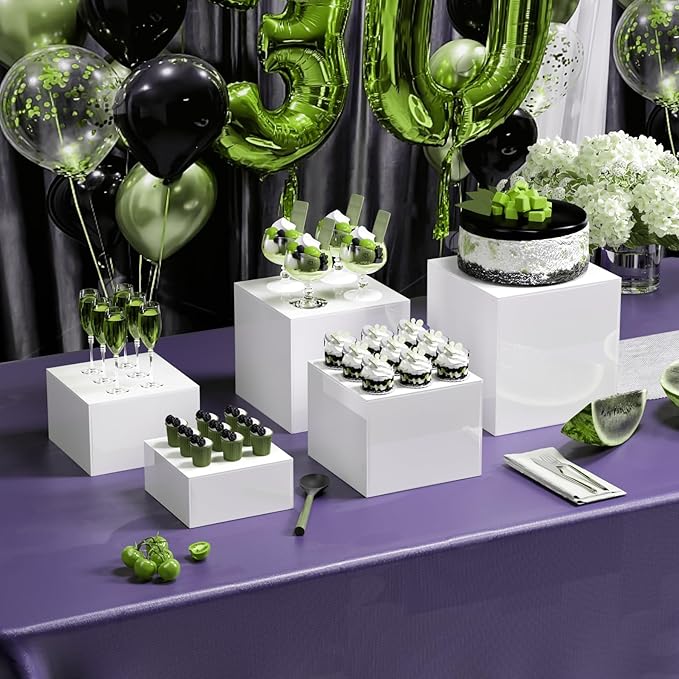 Extra Large White Acrylic Buffet Risers Cube Box Food Risers for Buffet Dessert Table 12 inch Set of 5 Tier Display Stands for Weddings,Shop Display,Large Food Risers Display for Food,White Acrylic Square Boxes Risers 12inch Tall