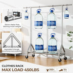 Heavy Duty Clothes Rack Load 450 LBS, Metal Garment Rack, Standing Rolling Clothing Rack for Hanging Clothes with Sturdy Wheels & Shelves, Portable Closet Wardrobe Rack,Sliver