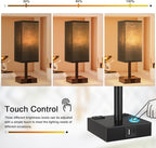Touch Bedside Table Lamp for Nightstand - 3-Way Dimmable Night Lamp with USB A + Type C Charging Ports and Two AC Outlets, Small Desk Light with E26 LED Bulb for Bedroom Living Room Dorm Office,Black