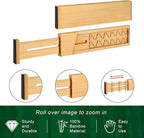4 Pack Bamboo Drawer Dividers 2.6" High, Adjustable Length from 12 Inch to 17 Inch, Expandable Kitchen Drawer Organizer Separators for Clothes, Kitchen, Bedroom, Dresser, Office (Beige)
