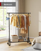 Heavy Duty Stainless Steel Rolling Clothes Rack with Mesh Shelf, Lockable Wheels & Anti-Slip Stoppers, Large Capacity Clothing Organizer for Bedroom, Laundry Room, 42.5" x 16.5" x 65.9", Black