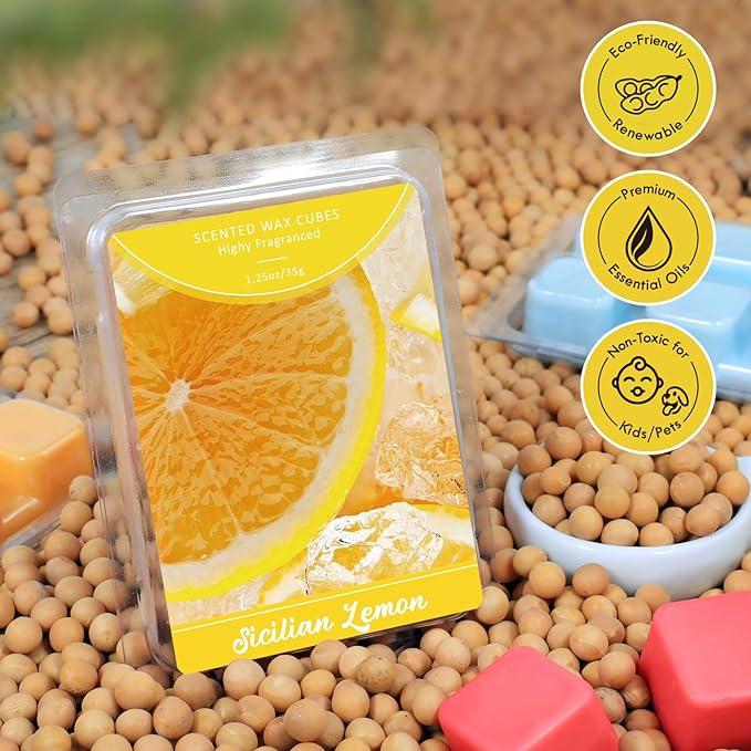 STRN Wax Melts Soy Wax Cubes 4 Pack Sicilian Lemon Scented, Long-Lasting Fragrance Scented Wax Cubes for Warmers Natural Soy Wax for Candle Wax Melts (4 x 1.25oz)