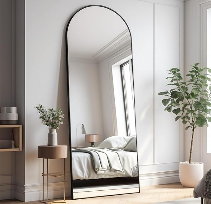 Prywot Arched Floor Mirror, 57 "x 20" Full Length Mirror Wall Mirrors Hanging or Leaning Arched-Top Full Body Mirrors with Stand for Bedroom, Dressing Room, Black