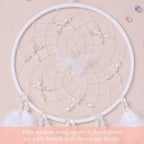 Pretty Jolly Dreamy Girls Butterfly Dream Catcher Wall Decor Fairy White Feather Baby Dreamcatcher Handmade Home Décor Wall Hanging for Nursery Bedroom Girls Birthday Gift