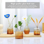 Mapoxy Glass Bud Vases Set of 4,Small Brown Flower Vases for Wedding Centerpiece Table Decorations,Clear Vintage Embossed Mini Vases,Flower Arrangements in Vases for Party or Home Decor
