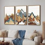 SIGNINART Vintage Mountain Framed Canvas Wall Art, Boho Sunrise Art Prints, Forest Nature Wilderness Art Paintings, Modern Farmhouse Woodcut Style Wall Decor for Living Room Bedroom, Office 24"x36"x3