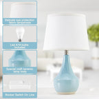 GyroVu 18" Table Lamp Set of 2, Ceramic Lamp Classic Beside Lamps Nightstand Lamp Modern Cute Lamp for Living Room, Bedroom & Office Rocker Switch Sky Blue-LED Bulbs Included