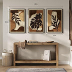 Framed Wood 3D Boho Textured Wall Art for Living Room, Large 3 Piece Carved Wooden Tropical Botanical Artwork for Walls, Brown Monstera Leaf Wood Bedroom Dining Room Home Office Wall Decor, 20x30 Inch