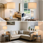 AIEAMPDO 25" Rustic Table Lamps Set of 2, Vintage Nightstand Lamps with 2 USB Ports, Farmhouse Antique White Desk Lamp with Glass Night Light for Living Room Bedroom Dorms, 4 Bulbs Included
