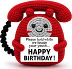 Belatelove Birthday Gifts for Men Women, Handmade Crochet Telephone Doll with Happy Birthday Crad, Funny Gift for Dad, Mom, Best Friend, Coworkers Party & Desk Decor