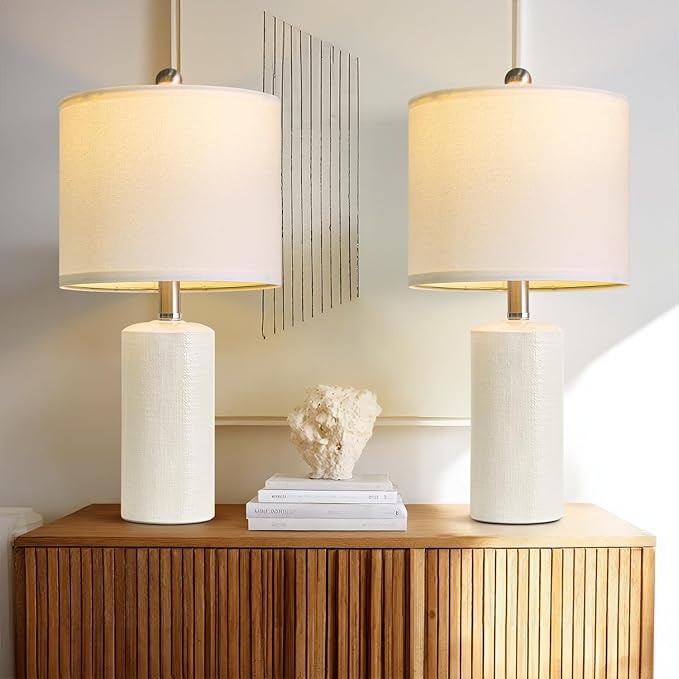 G-SAFAVA 20.5" Small Table Lamps for Living Room Lamp Set of 2 Ceramic Lamps for Bedroom Bedside Lamps Modern Boho Lamps for Night Stands Farmhouse Nightstand Lamp Side End Table Lamp, White