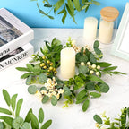 8 Pcs Green Eucalyptus Wreaths for Pillars Spring Summer Kitchen Cabinet Swag Wreaths Mini Green Berry Leaves Wreath with Ribbon for Front Door Porch Wall Window Farmhouse Decoration