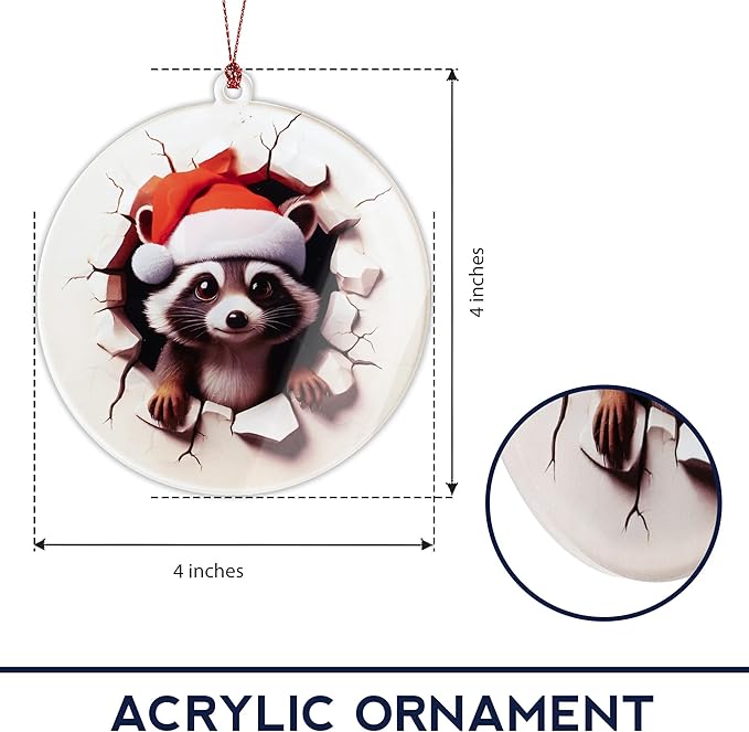Racoon Christmas Ornaments 2025, Raccoon Funny Ornament with 2D Effect, Racoon Gifts for Women Men, Hanging Christmas Tree Decorations for Family Friends, Holiday Ornament for Raccoon Lovers