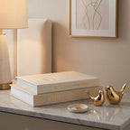 Linen Decorative Book Storage Boxes - Set of 2 Faux Books for Coffee Table Decor, Neutral Fake Book Props for Hiding TV Remotes & Entryway Styling (Khaki & Off-White)