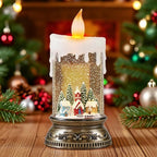 Christmas Snow Globe Candle with Timer & Music, Snowy Cabin Scene, Swirling Glittering Candle Shaped Snow Lantern, USB/Battery Operated Lighted Lantern for Christmas Decoration
