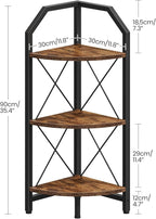 CHOEZON 3-Tier Corner Shelf, Industrial Corner Bookshelf, 35.4" Storage Stand, Plant Stand Display Shelf, Bookcase for Bedroom, Living Room, Home Office, Rustic Brown and Black TCJ03BF