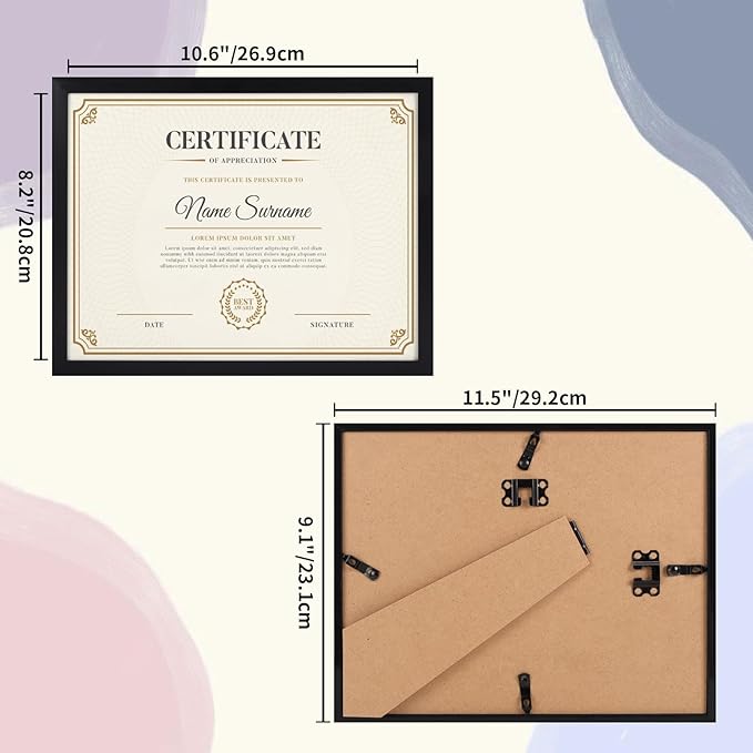 8.5x11 Black Picture Frames Set of 12, 8.5 by 11 Picture Frame for Award Certificate and Diploma Display on Wall or Tabletop