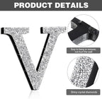 Qunclay 5.7" Silver Crystal Diamond Bling Letters Crushed Diamond Decoration Wooden Glitter Letter with Screw and Hooks Rhinestone Gift for Wedding Y2k Mcbling Bedroom Wall Decor (Letter V)