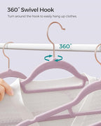 SONGMICS Velvet Hangers, Set of 50 Clothes Hanger with Rose Gold Swivel Hook, Non-Slip, and Space-Saving, 0.2-Inch Thick, 17.1-Inch Long for Coat, Shirt, Dress, Pants, Tie, Lavender Purple UCRF021GP50