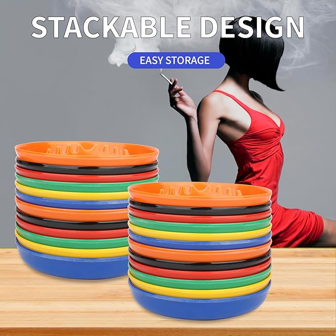 3Pcs Green Ashtray Sets, Ash Tray for Cigarettes and Cigar, Round Large Size Plastic Ashtrays, for Indoor Outdoor Home Office Patio Restaurant Bar Hotel Use (Set of 3 Green)