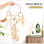 5 Pack Dream Catchers Sun Moon Design Large Handmade Boho Wall Hanging Ornament with Decorative Feathers for Boys Girls Bedroom Living Home Decoration (Brown)