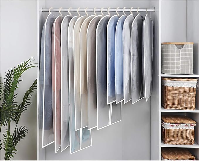 Garment Bags for Long Dresses,60in Clear Hanging Lightweight White Breathable Dust Proof Covers with Study Full Zipper for Clothes Storage Closet Pack of 6