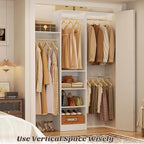 48" Closet Organizer System, 4FT Closet System for Small Closets with 4 Hanging Rods & 3 Shelves, 80"H Small Closet Organizers and Storage for Bedrooms, Cloakrooms, White
