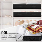 6 Pack Under bed Storage Containers, 90L Large Capacity Bedroom Closet Organizers and Storage Bins Foldable Underbed Storage Bags for Clothes, Blanket, Towels, Comforter, Sweaters, Linen Sheet Black