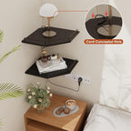 JJL Corner Shelf Wall Mounted, 12 Inches 2-Tier Floating Corner Shelf, Hexagon Rustic Wood Decor with Fence, Black Wall Storage for Apartment Bedroom Kitchen Bathroom