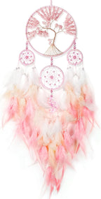 Large Pink Dream Catchers,Crystal Tree of Life Dreamcatcher,Perfect Pink Crystal Handmade Dreamlike Dream Catchers for Girls Bedroom Decor Art Craft Gift (Pink)