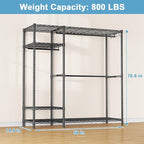 Ulif F7 Garment Rack, Heavy Duty Clothes Rack, Clothing Racks for Hanging Clothes, 6-Tiers Freestanding Portable Closet Storage Rack 58'' W × 14.6'' D × 76.6'' H, Max Load 800 Lbs, Black