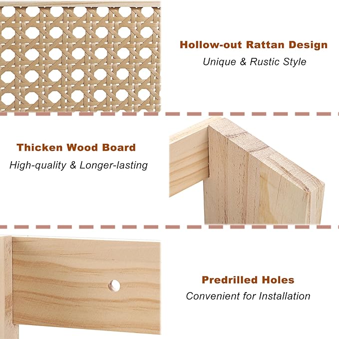 BTSKY Wooden Hanging Magazine Rack, Wall Mounted Magazine Holder Modern Rattan Hollow-out Design Mail Organizer, Assembly File Holder Letter Holder Wall Rack for Home & Office - 15x4x9.9 Inch